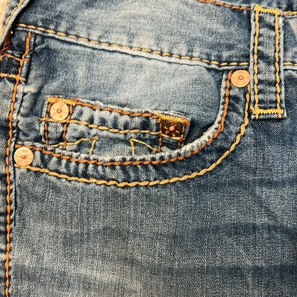 True Religion Men's Jeans Straight Old Multi Wheat BigT Distressed 101122 33x33